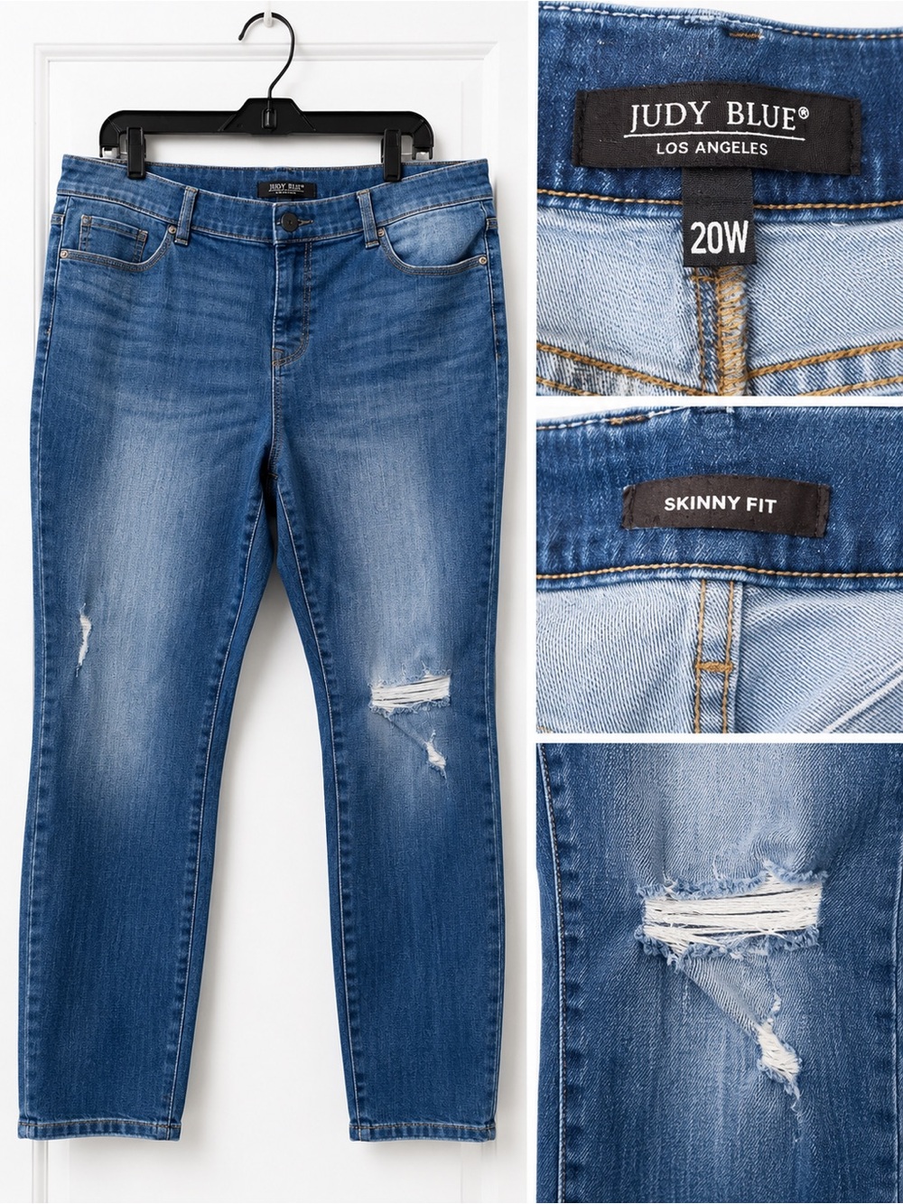 Judy Blue Skinny Fit Distressed Jeans Women’s Size 20W Medium Wash Stretch Denim